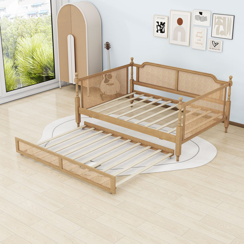 Wood Daybed with Twin Trundle and Slats, Full/Double, Antique Walnut