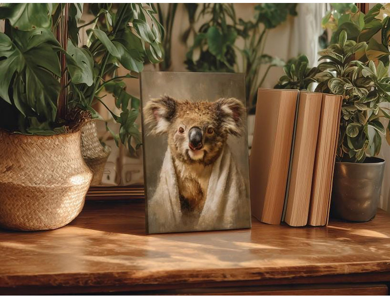 Art humoristique sur toile Koala: Portrait d'un animal de style victorien, H 36 po x l 24 po