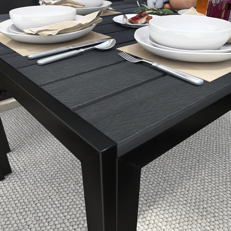 6-Person Rectangle Metal Outdoor Patio Dining Set, Black