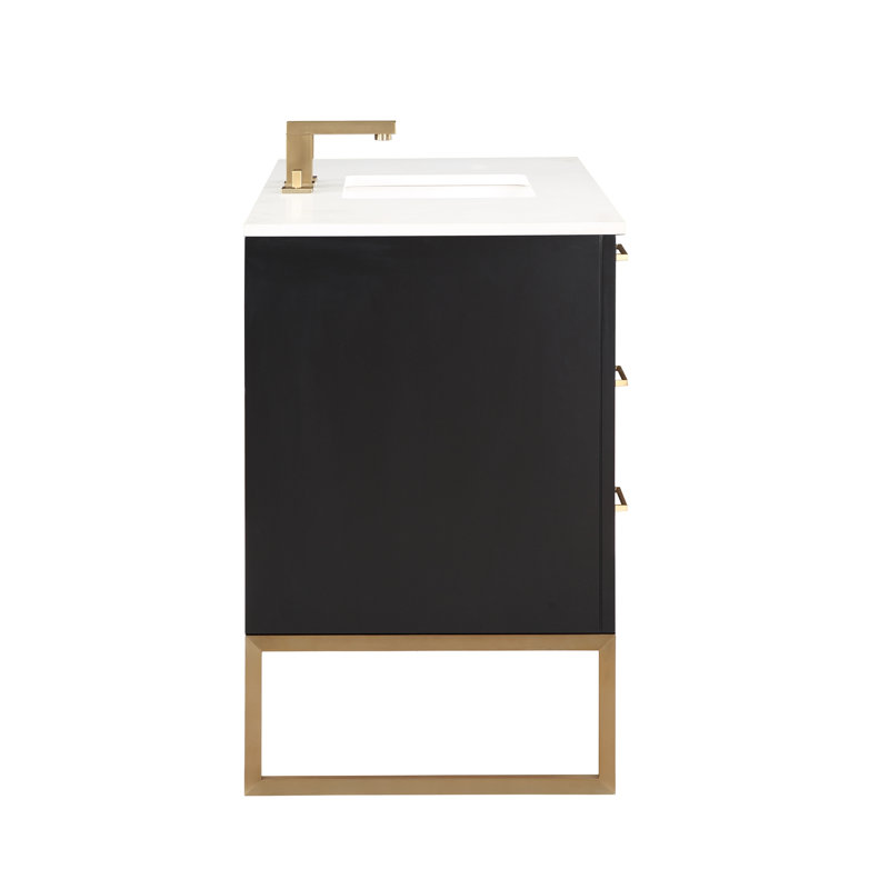 Markham 48'' W Single Vanity, Universal Calacatta Quartz, Midnight Black, Satin Brass