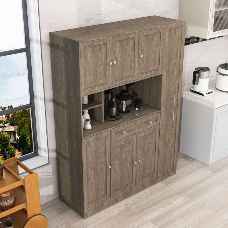 Buffet avec armoire latérale coulissante, tiroirs, tablettes réglables et tablettes de porte, Brun