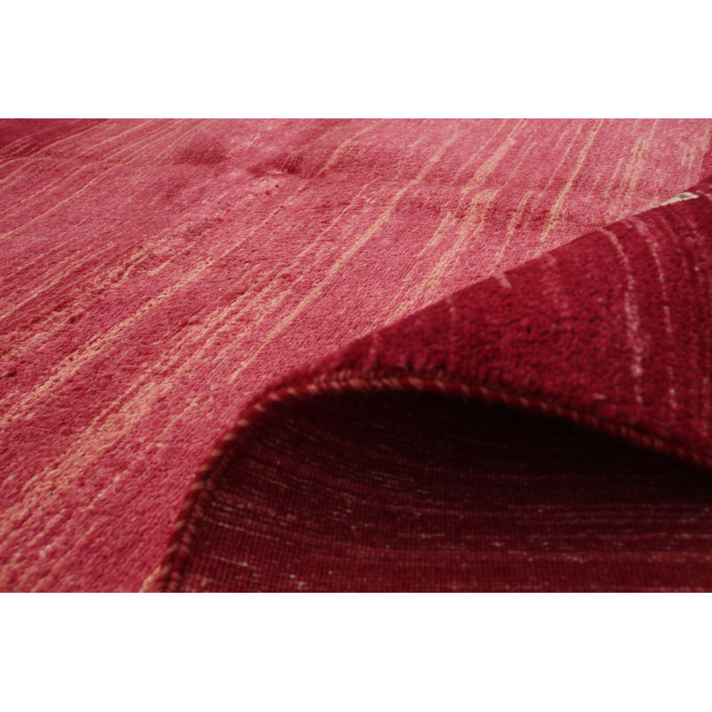 Tapis décoratif de laine de couleur Bourgogne en laine de conception unique 5 pi 7 po X 8 pi 3 po noué à la main New Age