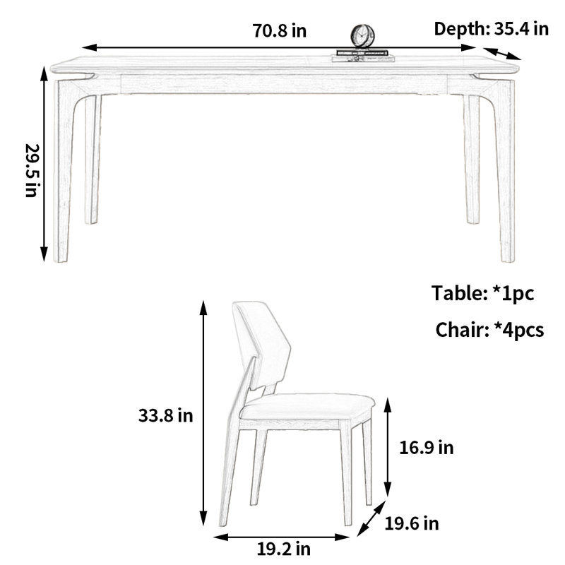 Contemporary Luxe Dining Table And Chairs, 29.5"H x 70.8"L x 35.4"W