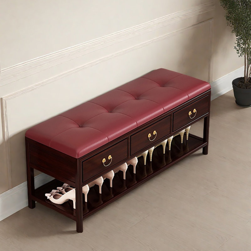 47.2in Retro style Shoe Storage Bench, Red/Red Wood