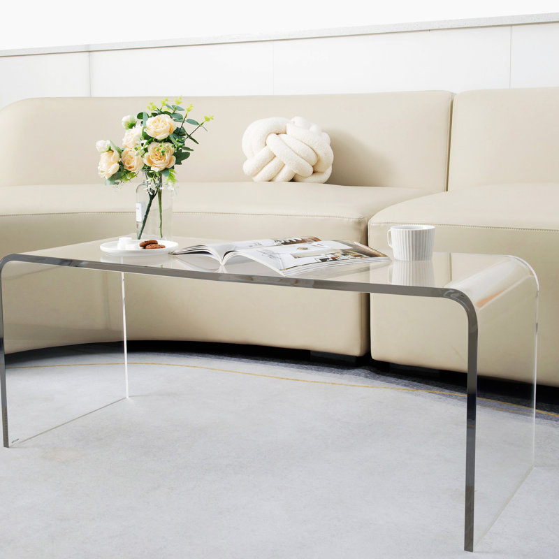 Clear Acrylic Armchair Side Table With Waterfall - Practical 16.26 In. Wide Living Room Piece Versatile