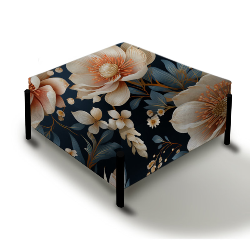 Vintage Flair Peach And Teal Floral Brilliance - Floral Large Square Ottoman