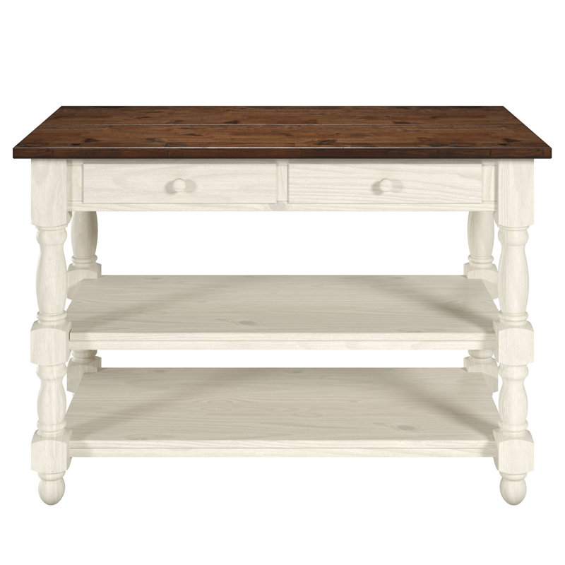 Îlot de cuisine en bois 2 tiroirs 2 tablettes blanc vieilli | , Blanc