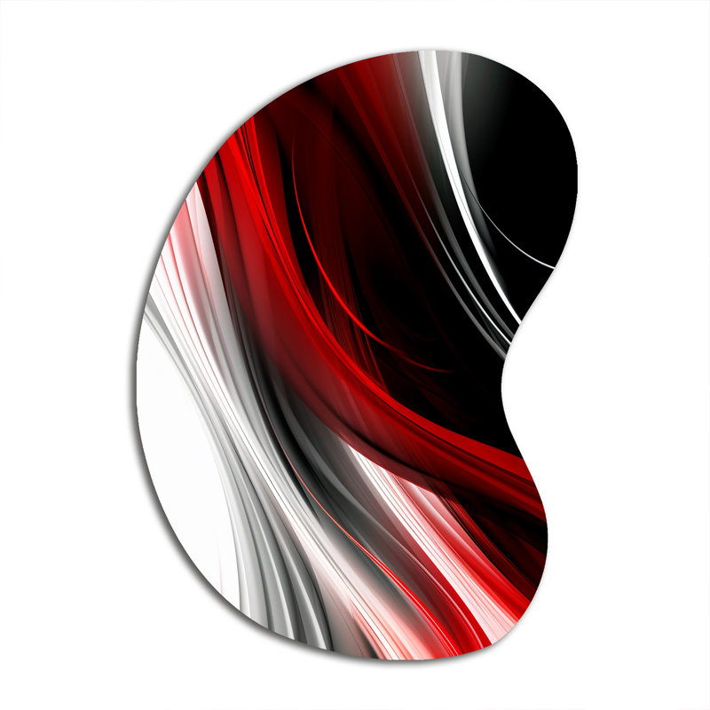 Rouge rouge infini ondulations I - décoration murale abstraite asymétrique de vagues modernes en métal, impression de sculpture murale en métal de forme unique