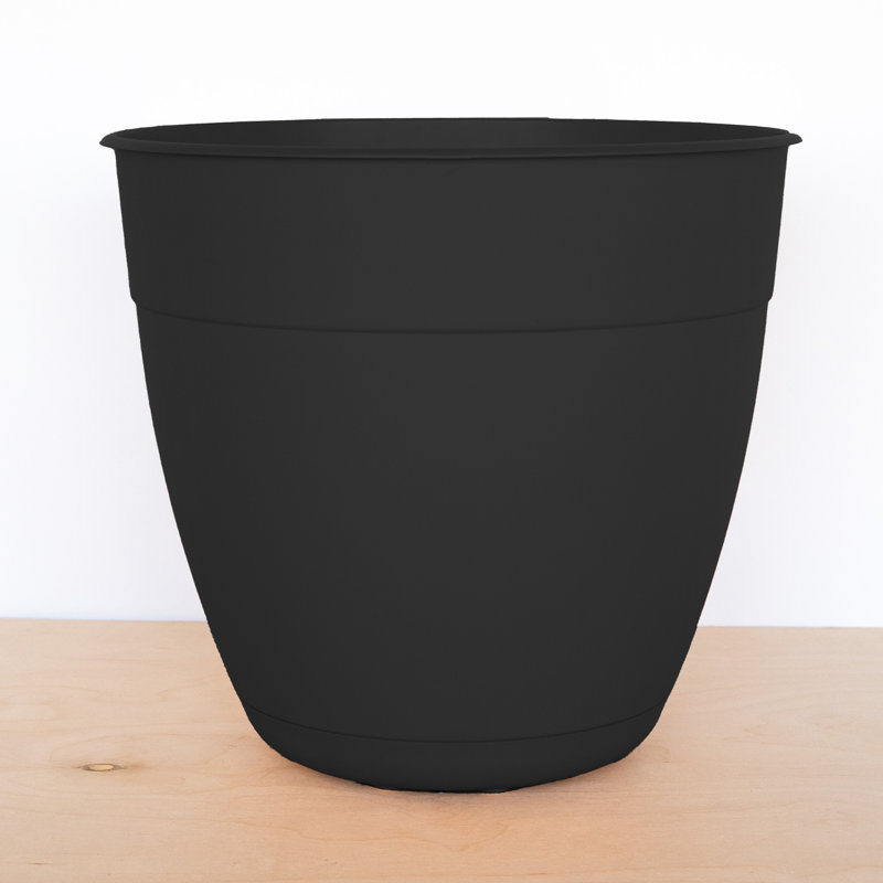 Dayton Traditional Recycled Plastic Indoor/Outdoor Planter with Attached Saucer, 11" H x 12" W x 12" D, Black