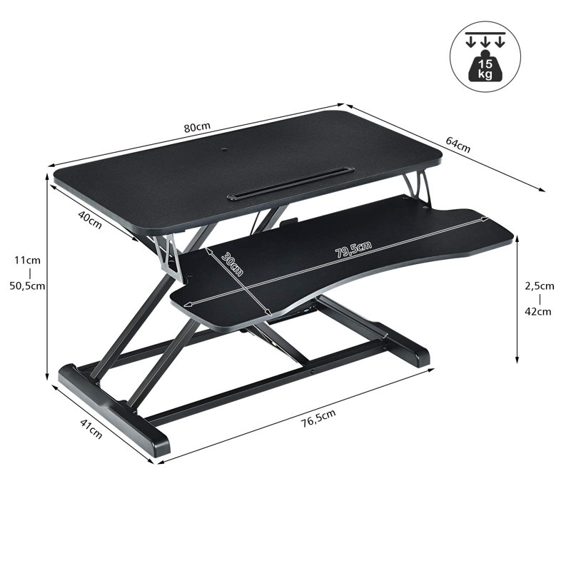 Adjustable Metal Base Standing Desk Converter, Black