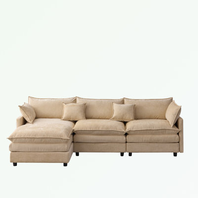 L Shape Chenille Fabric Sectional Sofa with Ottoman by Latitude Run