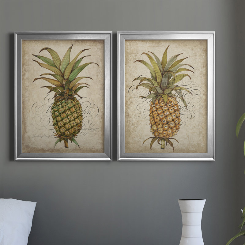 «Pineapple Study I», ensemble de 2 impressions sur toile encadrées, Cadre argenté, H 36,5 po x l 26,5 po x P 1,25 po