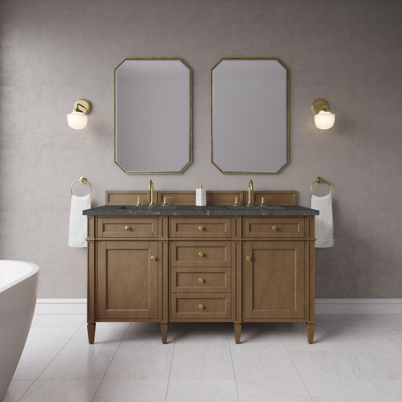 Brittany 60 in. Double Vanity, Pecan, Parisien Bleu