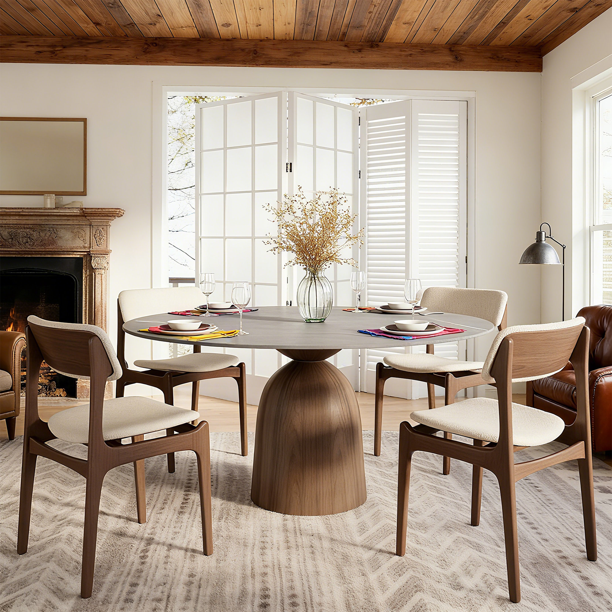 Brayden Studio Luxurious Sintered Stone Round Dining Table With Solid ...