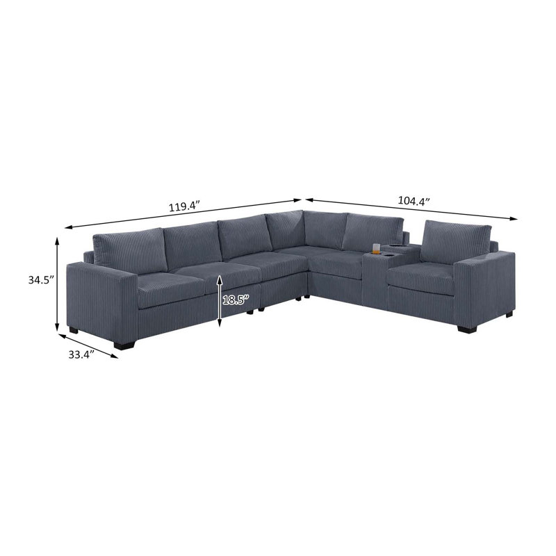 4-Piece Sectional Set, Dark Gray Corduroy