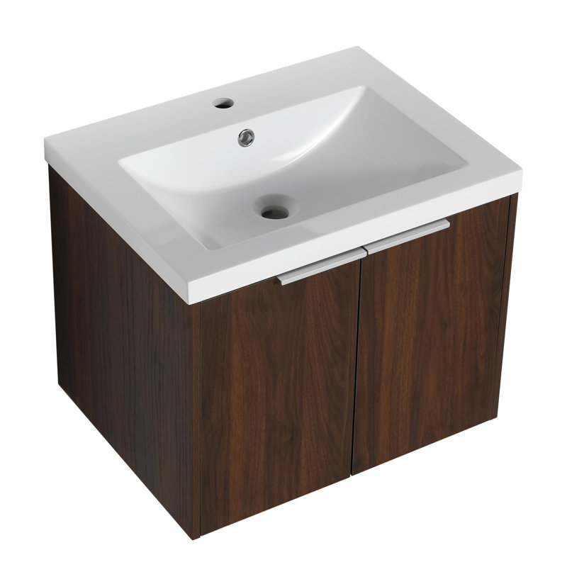 Meuble-lavabo simple 48 po avec plateau en plastique Doone, Noyer de Californie
