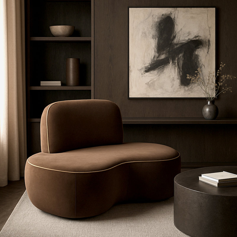 Chaise rembourrée en velours Swerve, Velours brun
