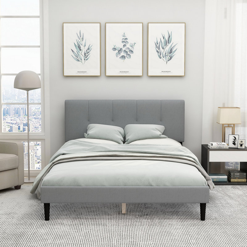Lit plateforme tapissier Dinchen, Grand, Gris clair
