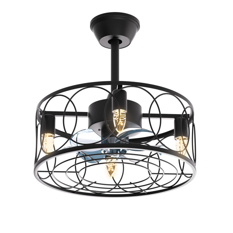 Ventilateur de plafond en cage de 18 po avec ensemble d'éclairage et télécommande à profil bas avec ventilateur encastré pour la chambre à coucher, le salon et la cuisine