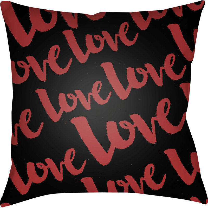 Outdoor Throw Pillow, 18" H x 18" W x 4" D, Red/Black