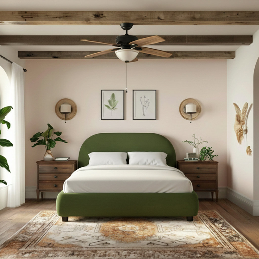 Tesso Upholstered Platform Bed, Queen, Olive Green