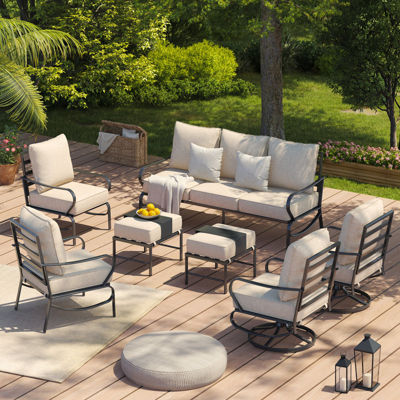 Keisha 7 - Person Patio Conversation Set, Beige
