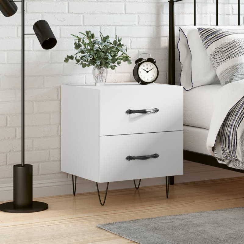40cm W Iron Bedside Table, Individual, White