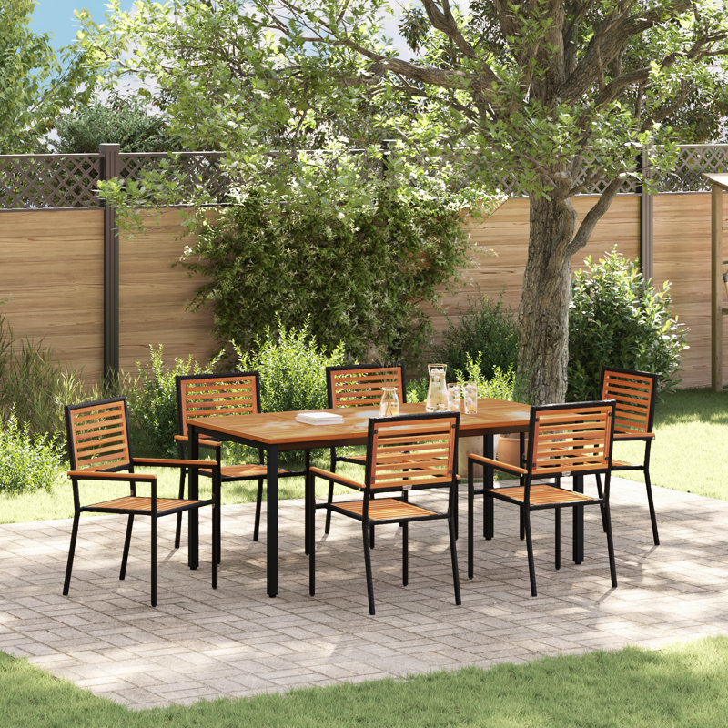 7 Piece Garden Dining Set Acacia, Black