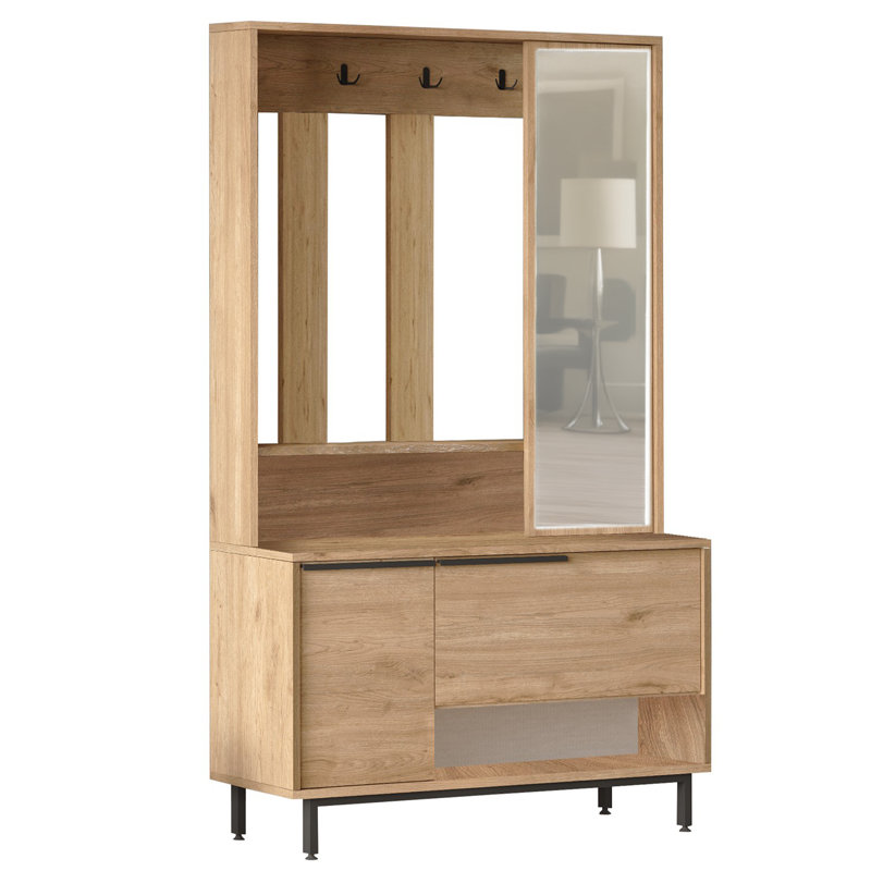Aurelle Hall Tree 40.2'' Wide With Shoe Storage Cabinets And 10 Hooks
