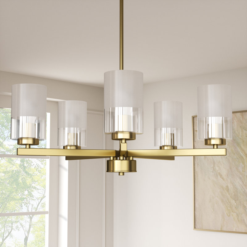 Renley 5-Light 26'' Dimmable Modern/Traditional Chandelier For Dining Room.Features Clear Glass., Polished Brass