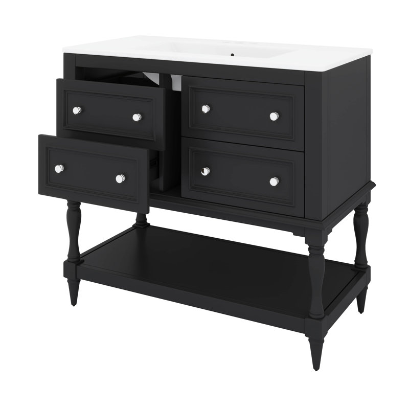 Meuble-lavabo 36 po avec lavabo en céramique lisse et 4 tiroirs, Noir