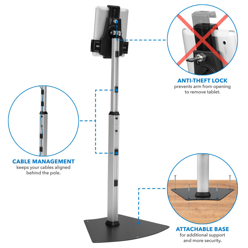 Adjustable Silver and Black Anti-Theft Tablet Floor Stand