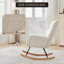 Beige Stuffed Animal Upholstered Rocking Chair – High Backrest & Armrests, Ergonomic Nursery Glider with Side Pocket – Padded Seat, Sturdy Metal Legs, Dining Service, Living Room, Bedroom