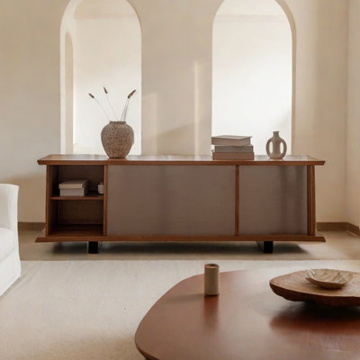 Solid Wood TV Stand with Stainless Steel Doors