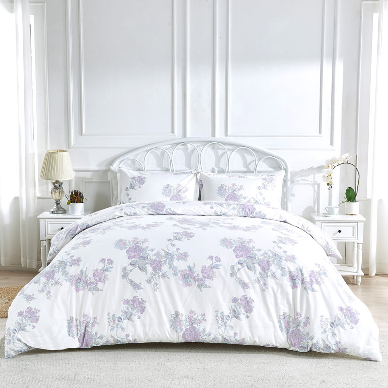 Ensemble de couette Jardin De Rose, Mauve, Housse pour couette simple et 1 taie d'oreiller