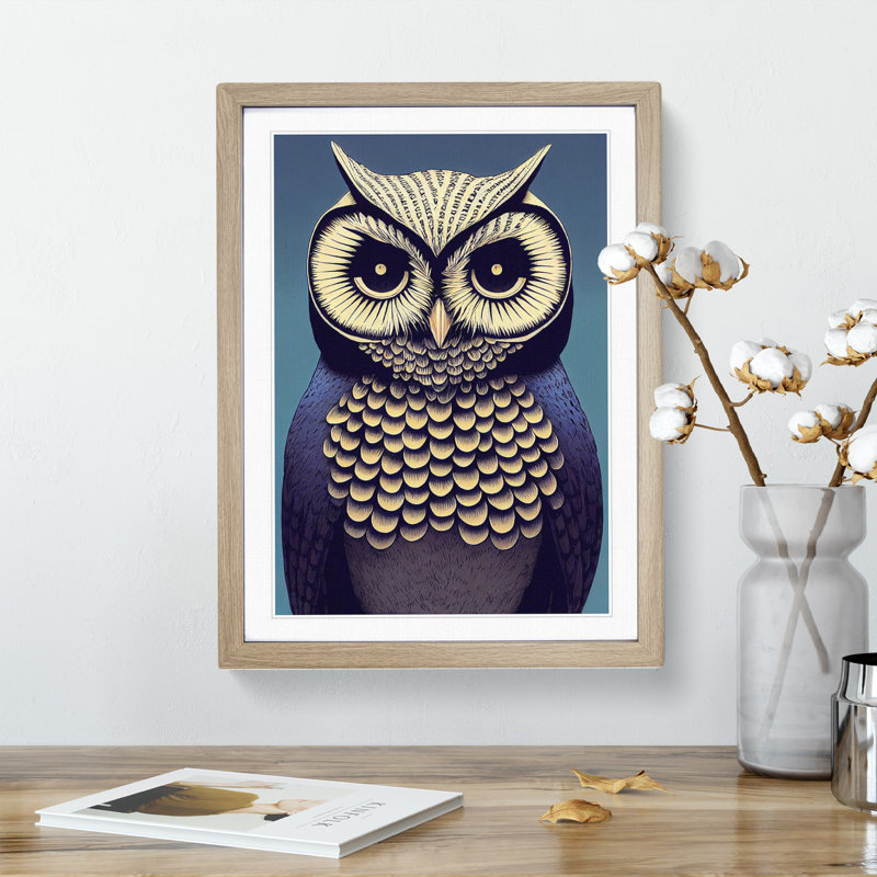 Soulful Owl - Single Picture Frame Print, 34cm H x 25cm W x 2cm D, Oak