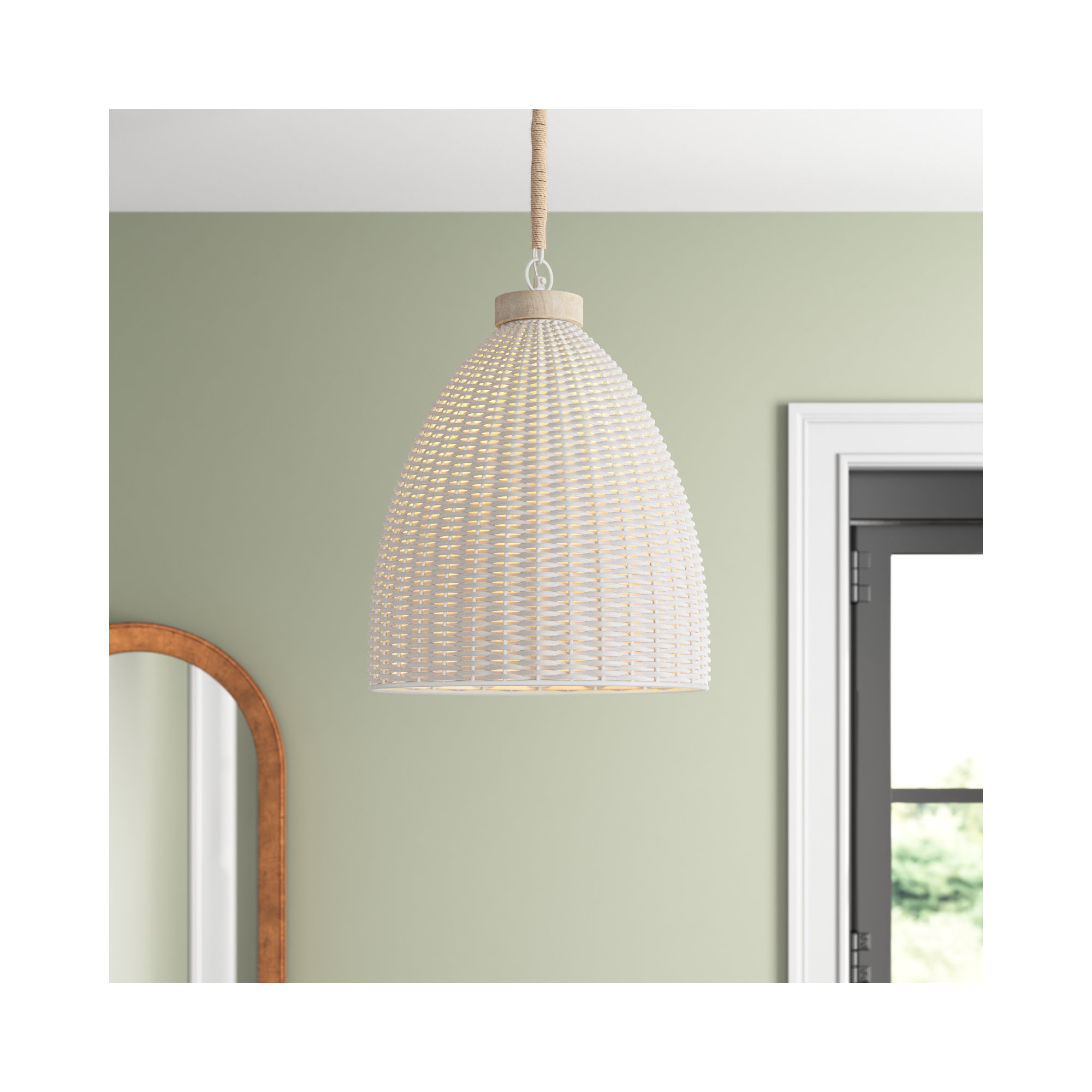 Olsen Single Light Rattan Dimmable Pendant, 92" H x 30" W  x 30" D, White