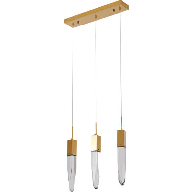 Transitional 3 Light Gold Crystal Shade Pendant
