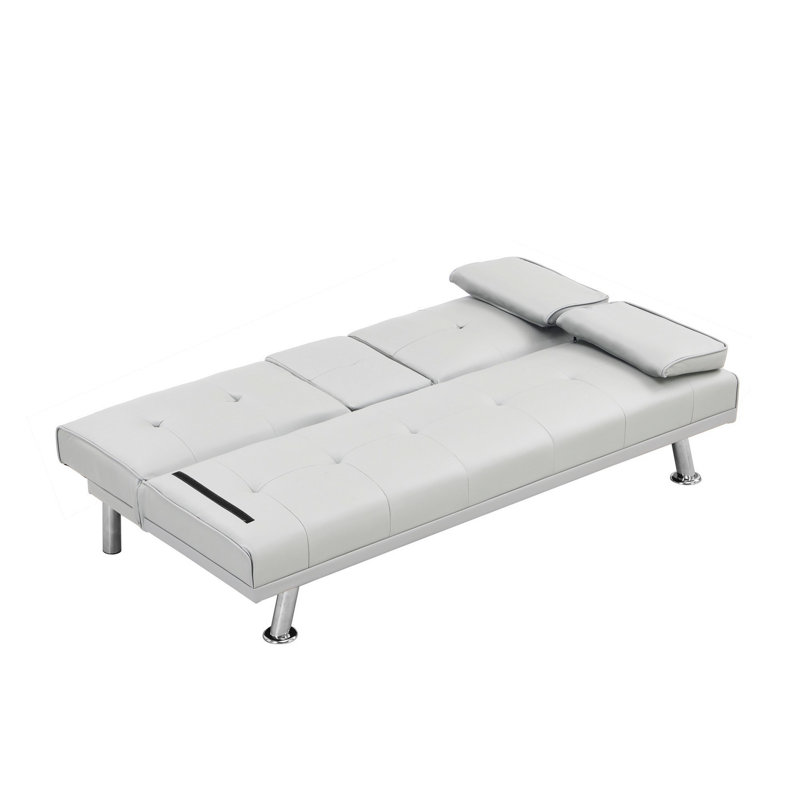 Comfortable Sofa Sofa Bed With Armrest Two Holders, Modern Sleeper Sofa For Living Room, White
