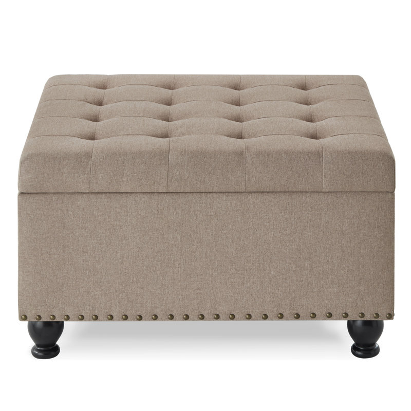 Rangement carré avec capacité puissante et fonctionnalité de pieds en bois noir avec surface en lin, Linen
