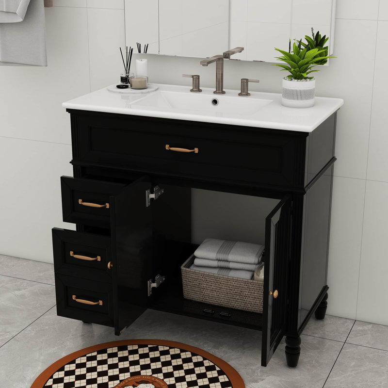 Meuble-lavabo 36 po avec lavabo 36 po, Noir