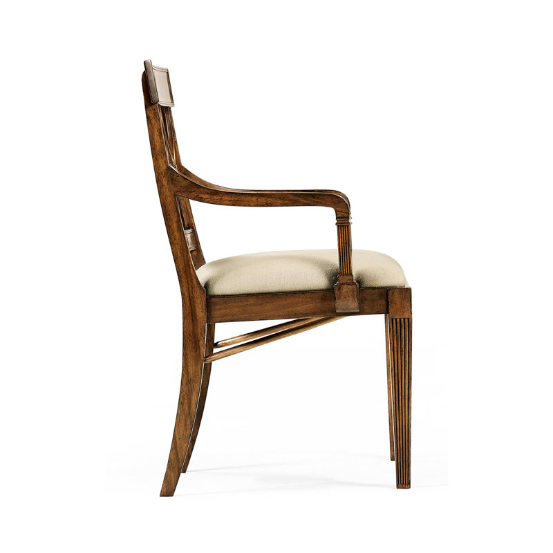 Upholstered Arm Chair, Tan, Medium Antique Mahogany