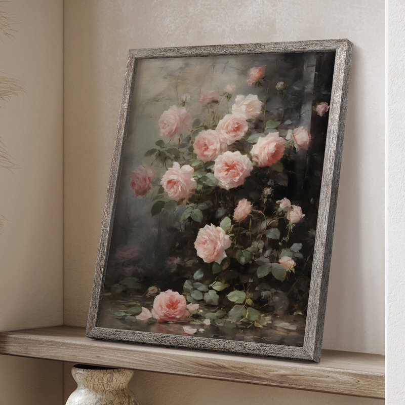 Reproduction florale rétro encadrée Ccii - bois massif, H 11 po x l 9 po
