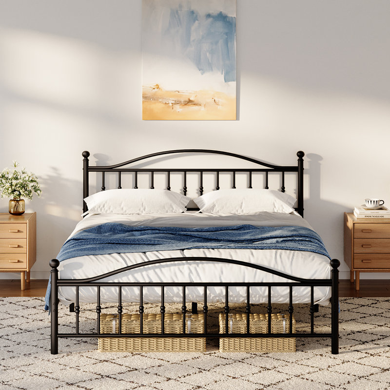 Metal Bed Frame with Vintage Headboard and Footboard, Heavy Duty Iron Platform Bed, Queen