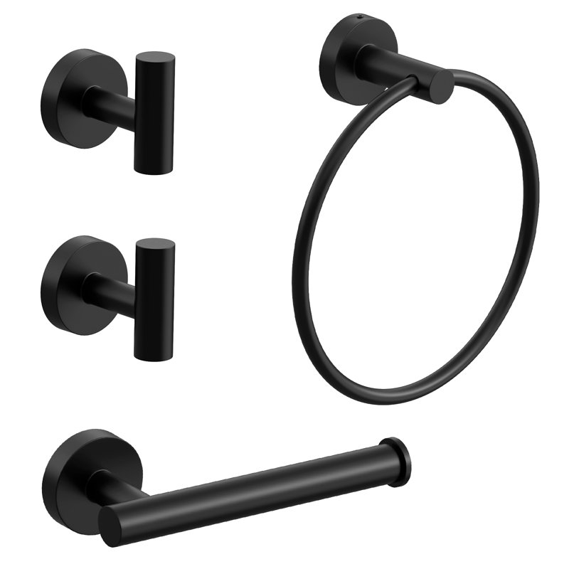 Radius 4-Piece Bathroom Hardware Set in Matte Black, Matte Black