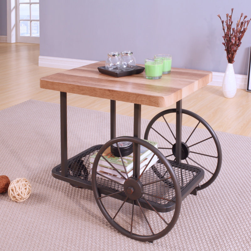 Table de bout en chêne et gris antique avec tablette
