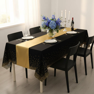 Disposable Plastic Tablecloths And Satin Table Runner Set Polka Dot Tablecloth Satin Table Runner For Wedding Birthday Anniversary Christmas New Year Party Decorations, 54X108 Inch, G