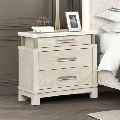 Table de chevet en marbre de style transitionnel avec poignées en métal
