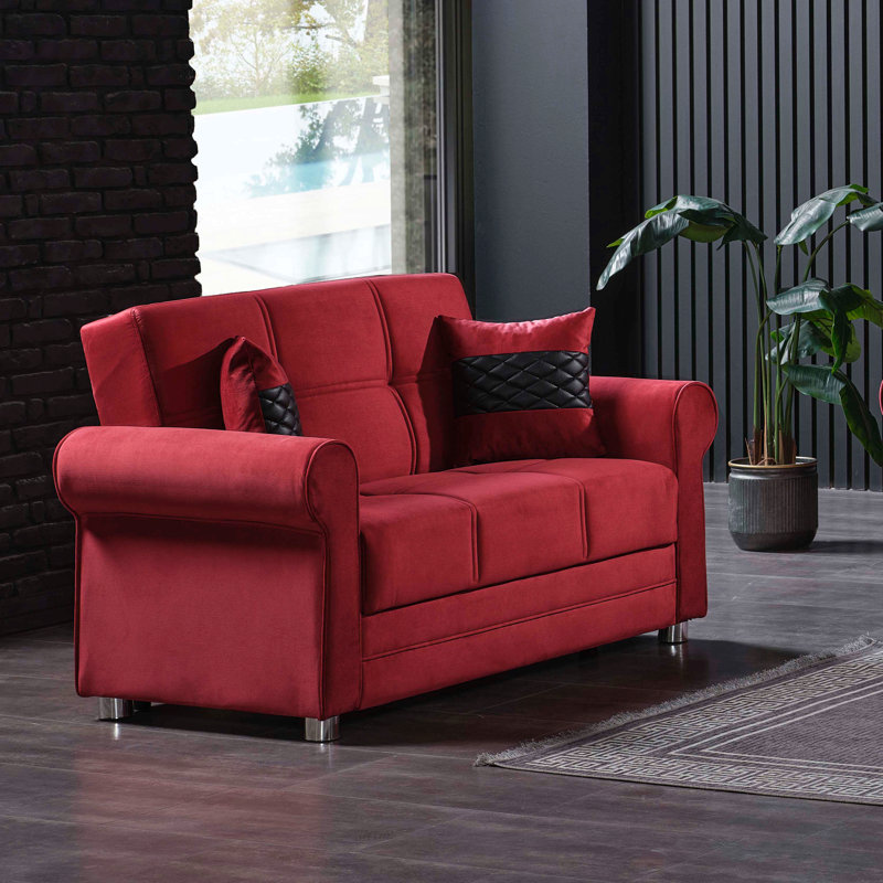 Causeuse convertible rembourrée avec rangement, Rouge