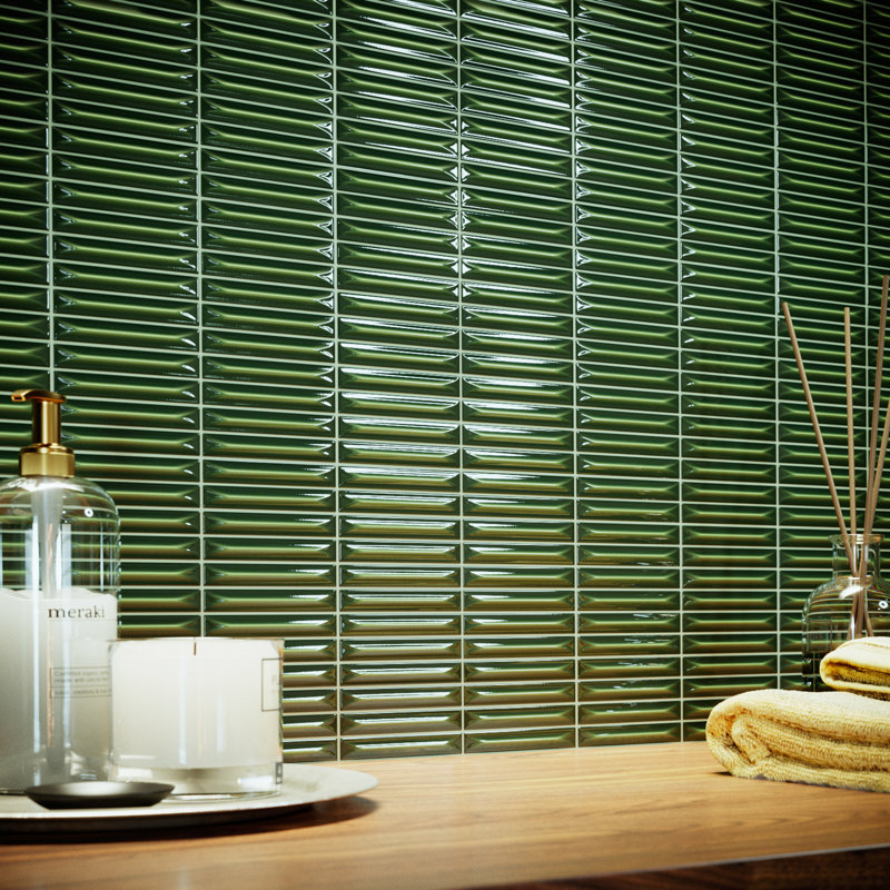 Stria 7.87 In. X 7.87 In. Glossy Ceramic Stacked Wall Tile, Victorian Green